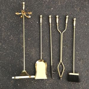 Fireplace 5-Piece Set Kit Solid Brass Holiday Roaring Fire Contemporary HEAVY